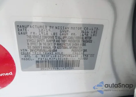 2020 Nissan Kicks S Xtronic Cvt from USA, damaged, VIN 3N1CP5BV8LL491054